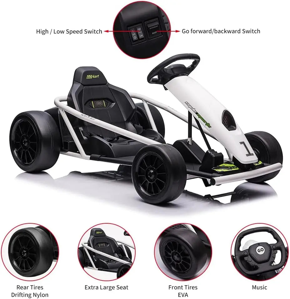 Ride on Go Kart for Teens 24V 2 X 300W Extra Powerful Motors Electric Karts with Slow Start Outdoor Ride on Toy for Kids 8-11Y