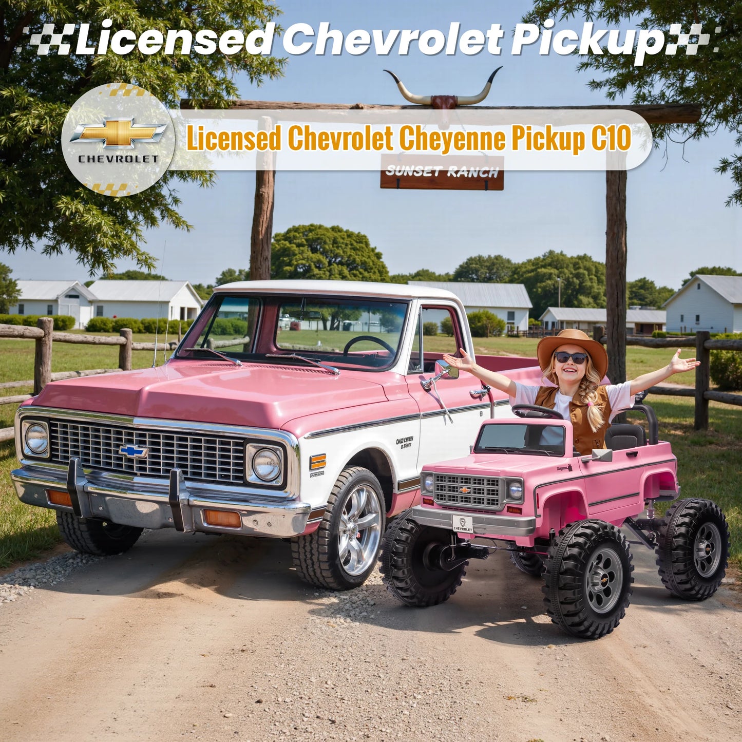 Licensed Chevrolet Cheyenne 24V Ride on Car 2X200W Motor Remote Control Decoration Streamer 24 Volt Ride on Toys for Kids