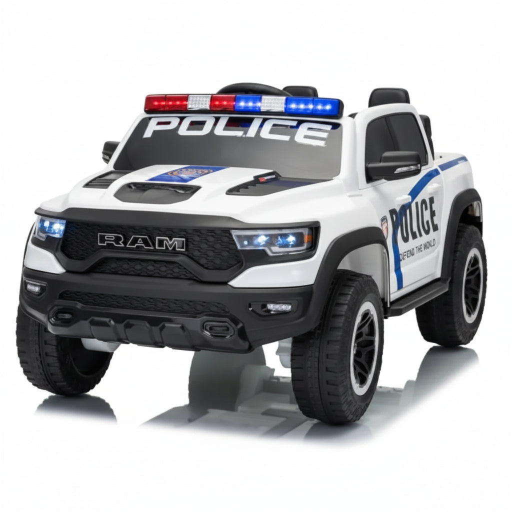 4WD 24V 4X4 Ride on 2 Seater Police Truck, Remote Control Ride on Toy Car,'Electric Ride on Truck,'Side by Side Truck for Ages