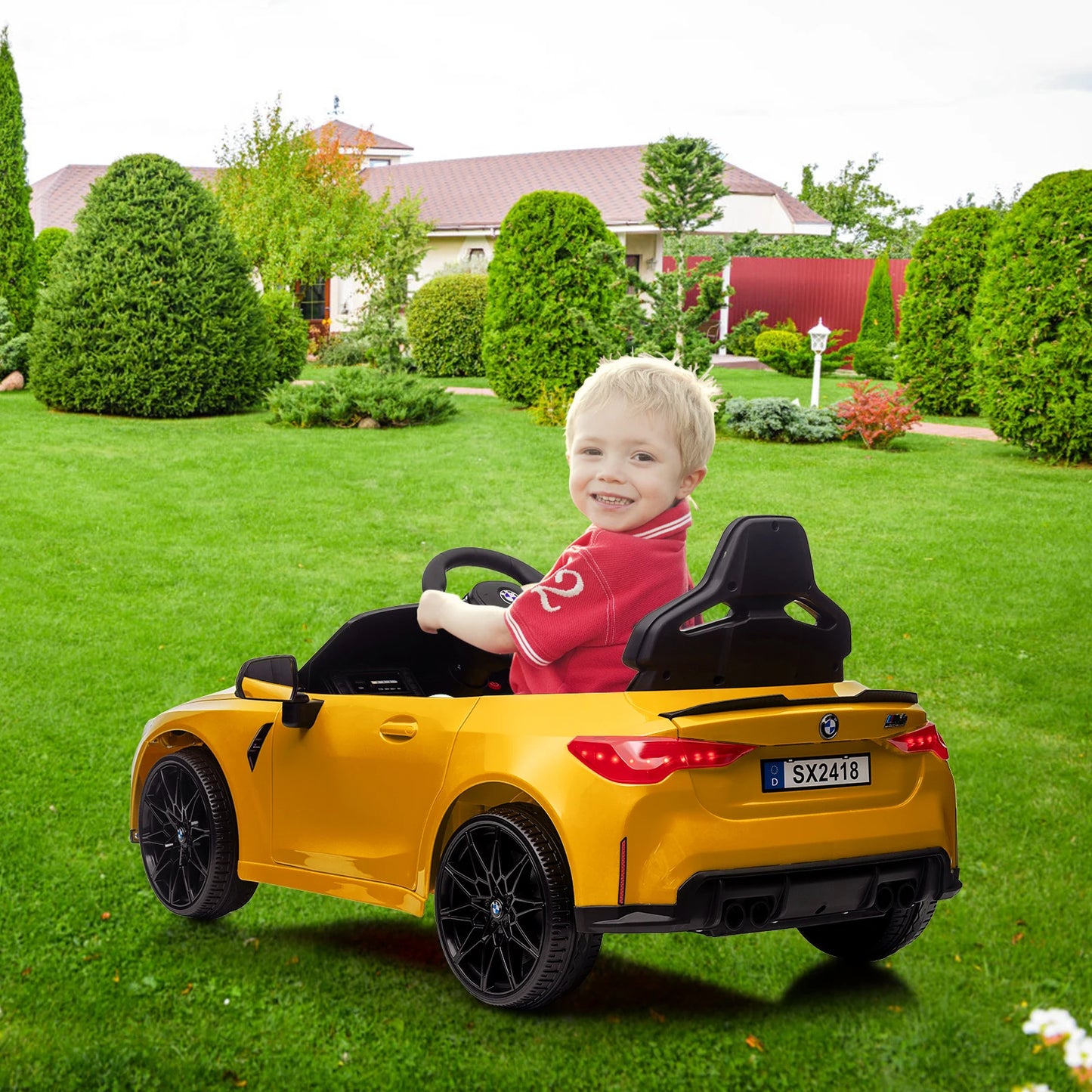 12V Electric Ride on Car W/Rc,Licensed by BMW M4 Toddler Toy Vehicle for Kid with Suspension System,3 Speeds,Bluetooth,Led Light