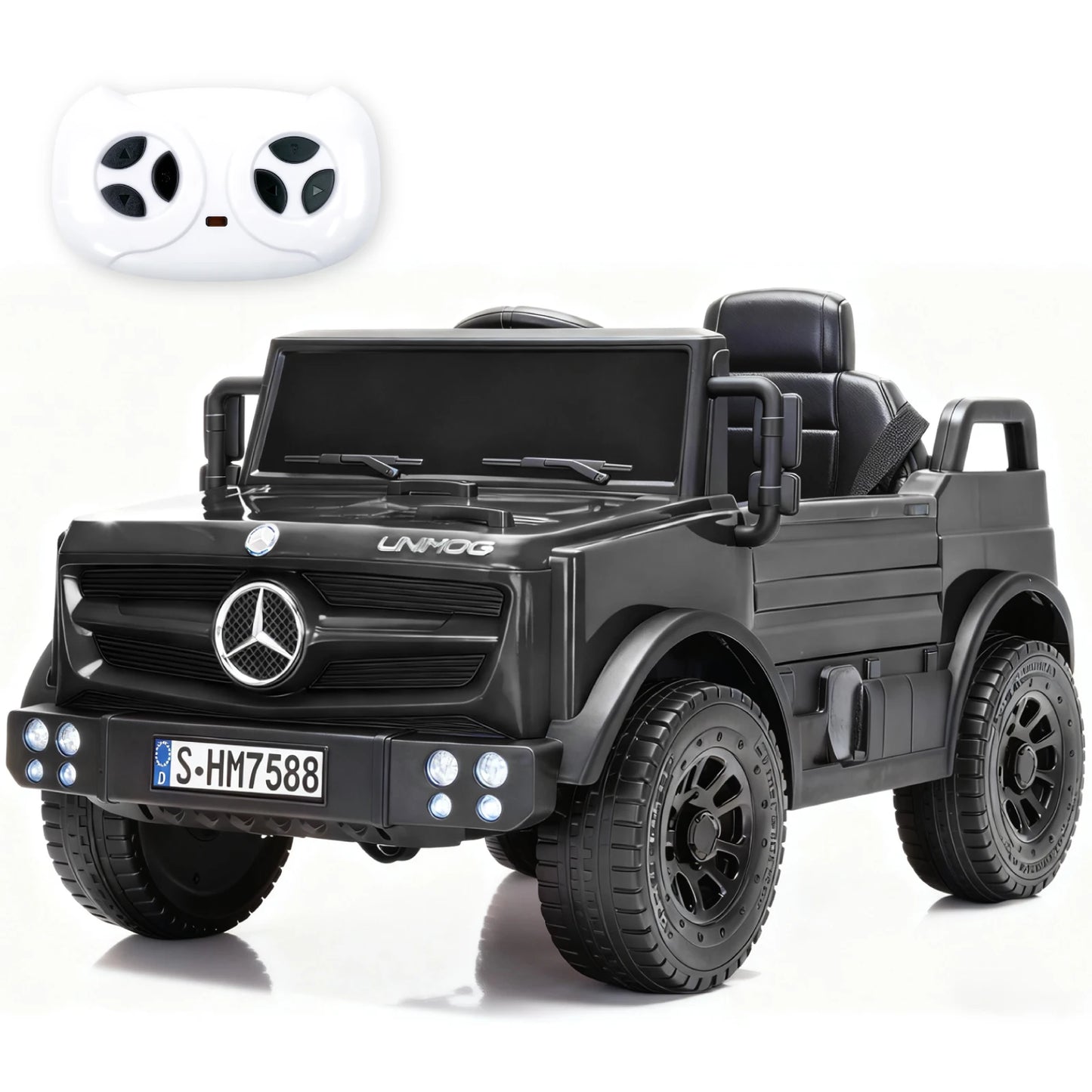 12V Mercedes-Benz Unimog Ride-On Car for Kids | Remote Control, LED Lights, Music Player & Safety Belt – Perfect Gift for Ages 3