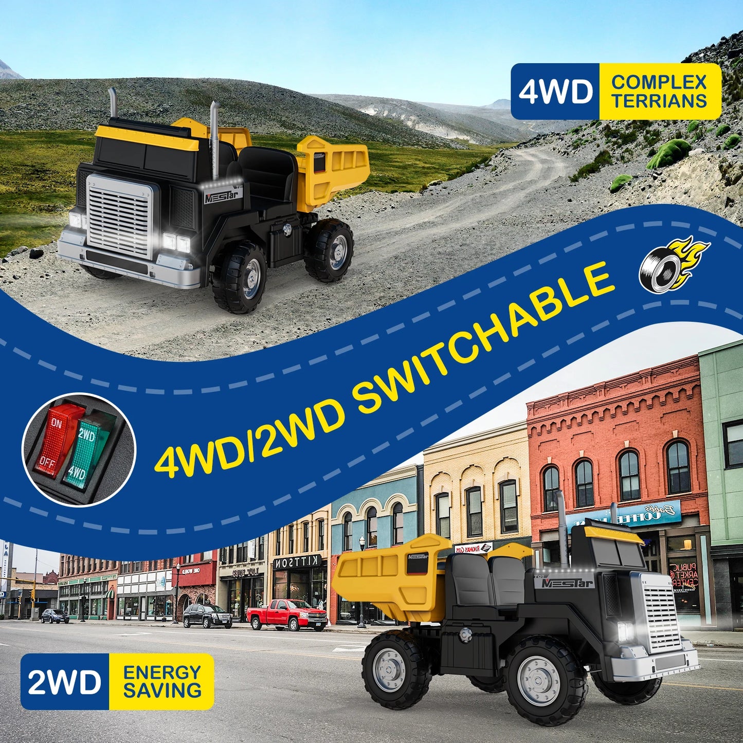 24V Ride on Dump Truck for Big Kids, 4WD/2WD, Remote, Dump Bed, LED, Bluetooth, Suspension, Perfect Christmas Gift