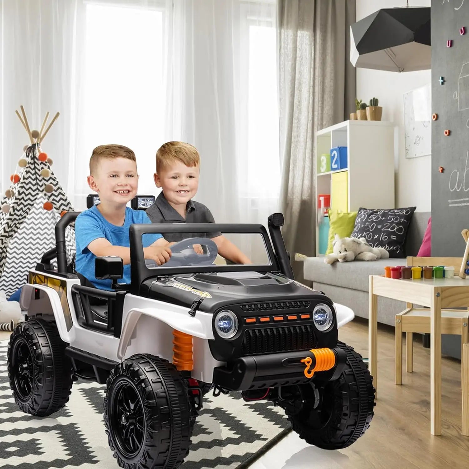 24V 2 Seater Ride on Car for Kids Electric Truck with Remote Control Ride on Truck W/ 4-Wheeler Suspension 4WD Battery Powered
