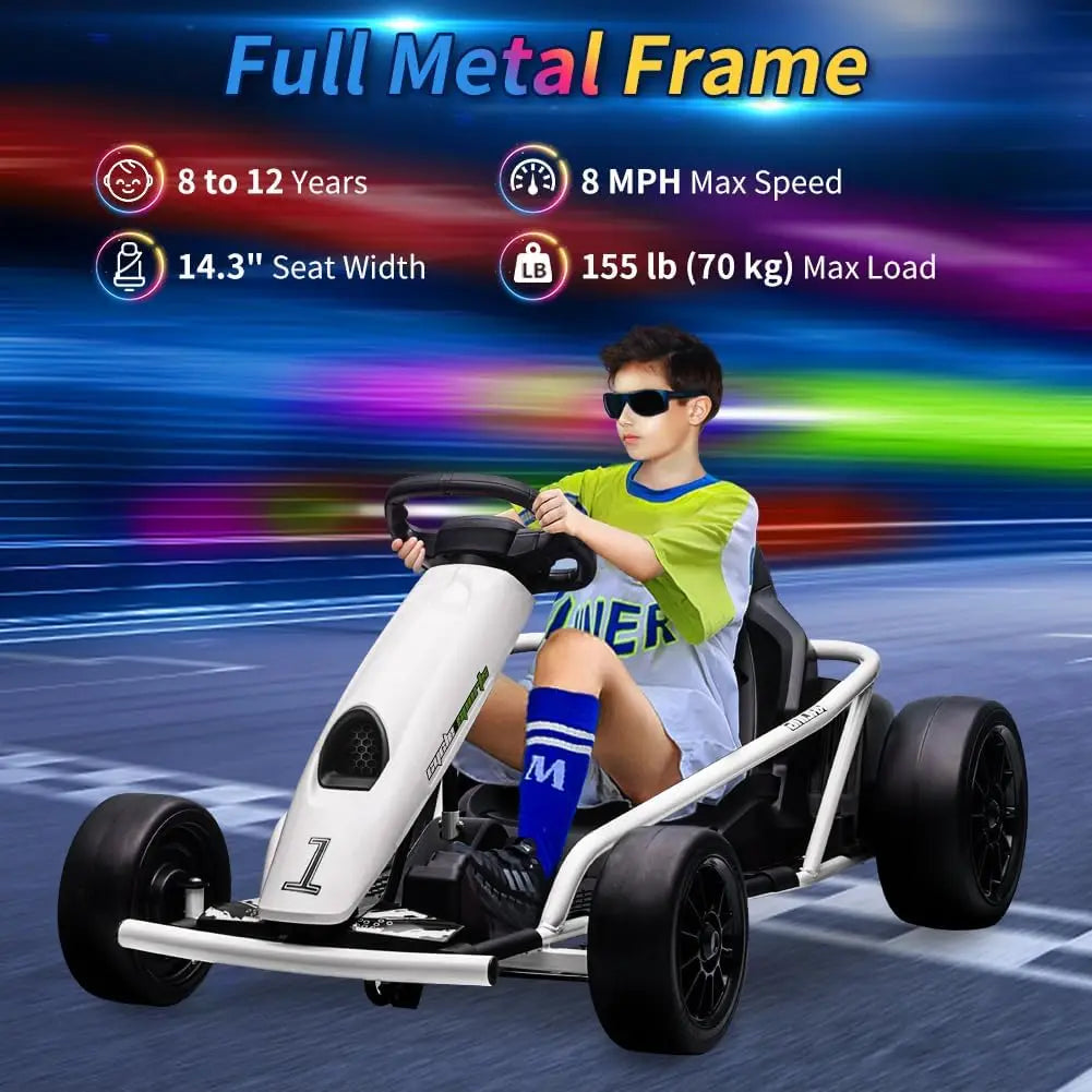 Ride on Go Kart for Teens 24V 2 X 300W Extra Powerful Motors Electric Karts with Slow Start Outdoor Ride on Toy for Kids 8-11Y