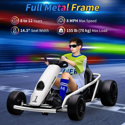 Ride on Go Kart for Teens 24V 2 X 300W Extra Powerful Motors Electric Karts with Slow Start Outdoor Ride on Toy for Kids 8-11Y