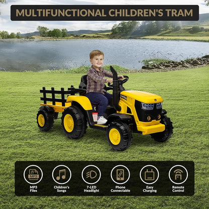 12V Kids Ride on Tractor Electric Toy Car with Remote Control,Led Lights,Music,Horn,Electric Vehicles for Toddlers 3-8 Years