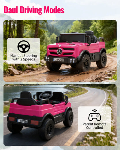12V Mercedes-Benz Unimog Ride-On Car for Kids | Remote Control, LED Lights, Music Player & Safety Belt – Perfect Gift for Ages 3