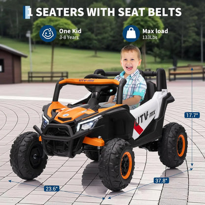 12V Kids Ride on Car,Utv Truck with Remote Control,4Wd/2Wd Switchable,Electric Vehicle with 4 Spring Suspension for Ages 3-8 Y