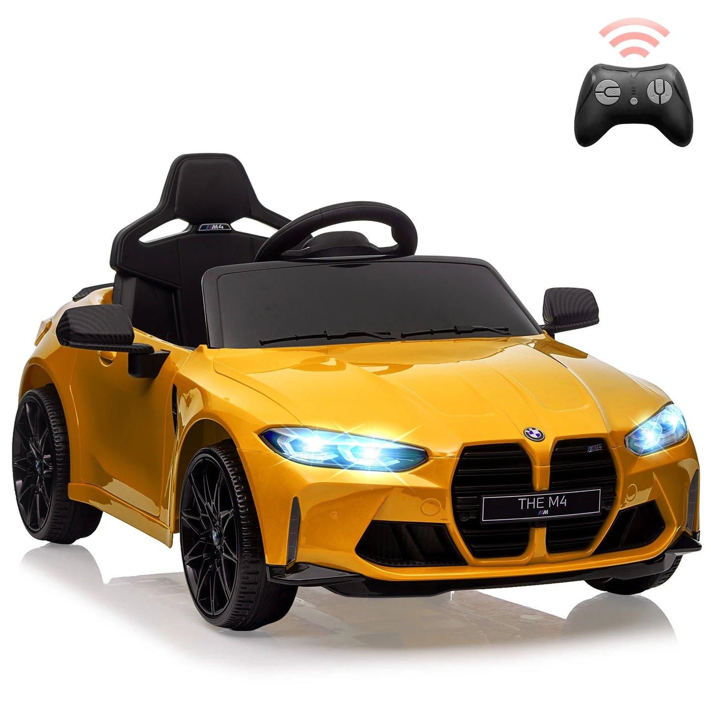 12V Electric Ride on Car W/Rc,Licensed by BMW M4 Toddler Toy Vehicle for Kid with Suspension System,3 Speeds,Bluetooth,Led Light