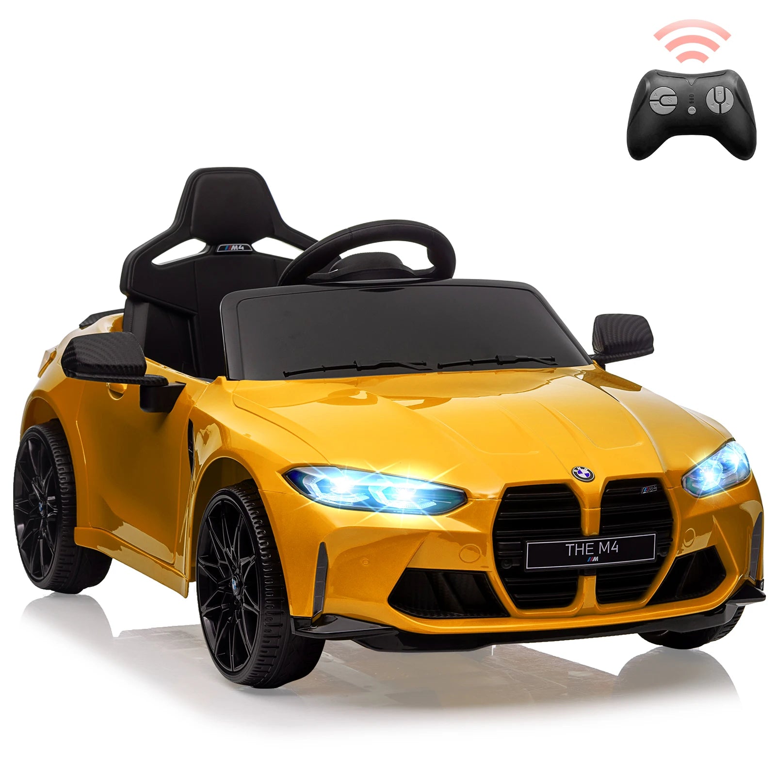 12V Electric Ride on Car W/Rc,Licensed by BMW M4 Toddler Toy Vehicle for Kid with Suspension System,3 Speeds,Bluetooth,Led Light