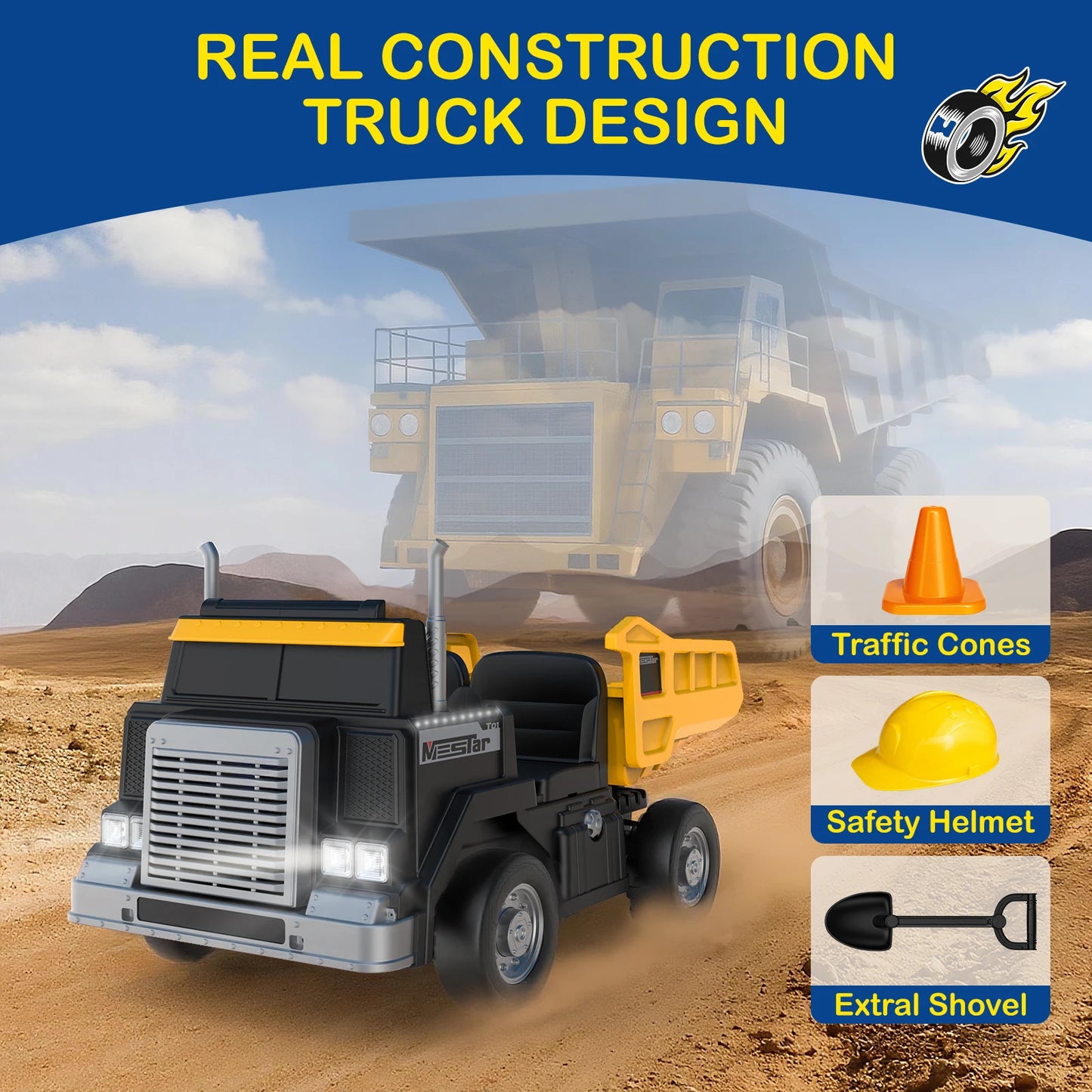 24V Ride on Dump Truck for Big Kids, 4WD/2WD, Remote, Dump Bed, LED, Bluetooth, Suspension, Perfect Christmas Gift