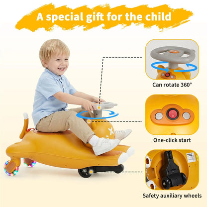 12V Electric Ride on Car for Kids, Electric Wiggle Car with 2-In-1 Manual & Electric Dual Modes, Ride on Toy with Bluetooth Music & 360° Steering for Kids Ages 3+ Indoor Outdoor Playing