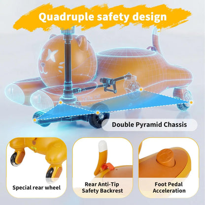 12V Electric Ride on Car for Kids, Electric Wiggle Car with 2-In-1 Manual & Electric Dual Modes, Ride on Toy with Bluetooth Music & 360° Steering for Kids Ages 3+ Indoor Outdoor Playing