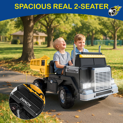 24V Ride on Dump Truck for Big Kids, 4WD/2WD, Remote, Dump Bed, LED, Bluetooth, Suspension, Perfect Christmas Gift