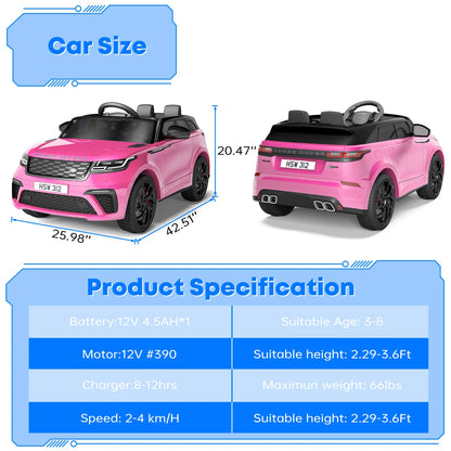 Ride on Cars for Kid 4-8, 12V Ride Electric Car for Kids with Parent Remote Control, MP3 Player, Rocking, Pull Rod