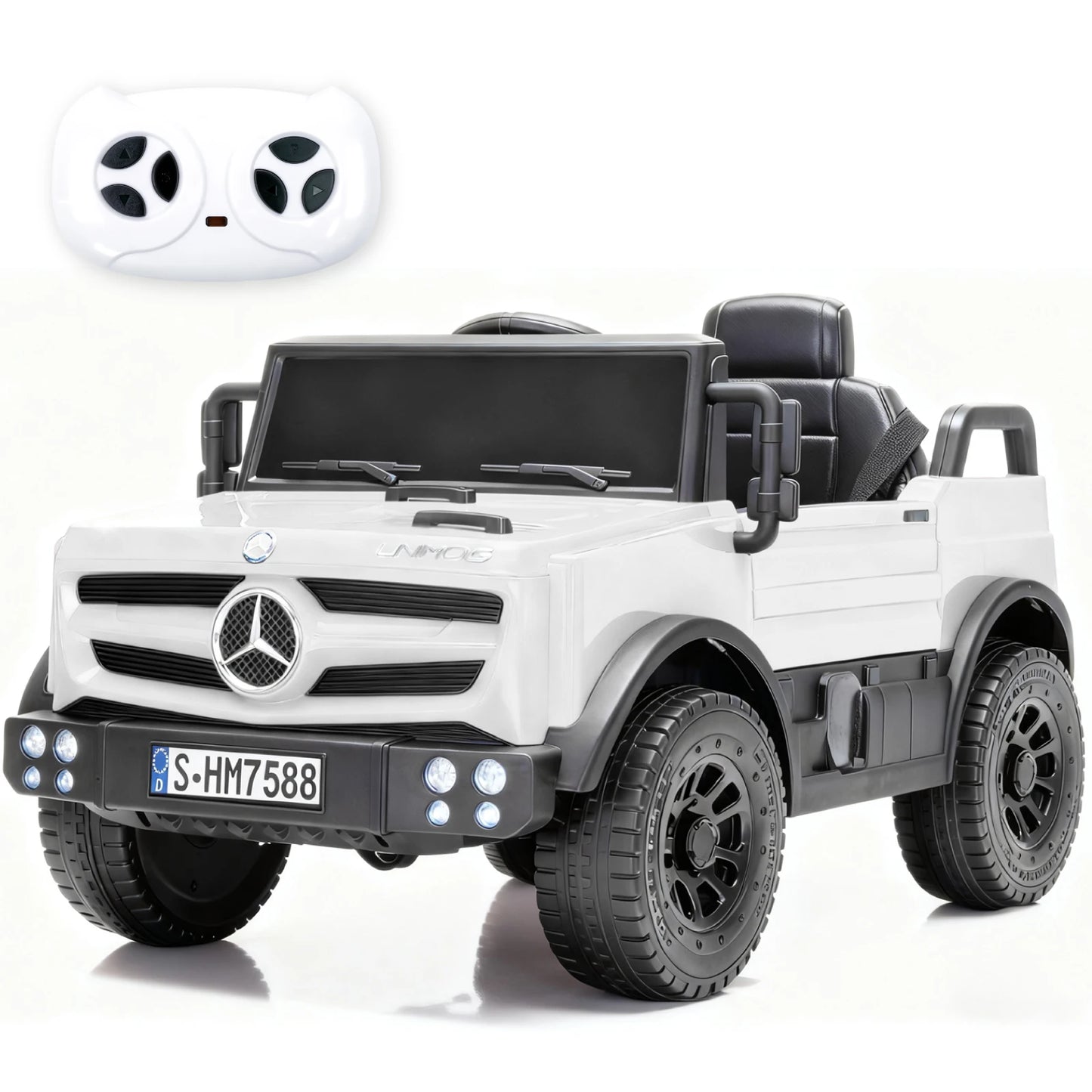12V Mercedes-Benz Unimog Ride-On Car for Kids | Remote Control, LED Lights, Music Player & Safety Belt – Perfect Gift for Ages 3
