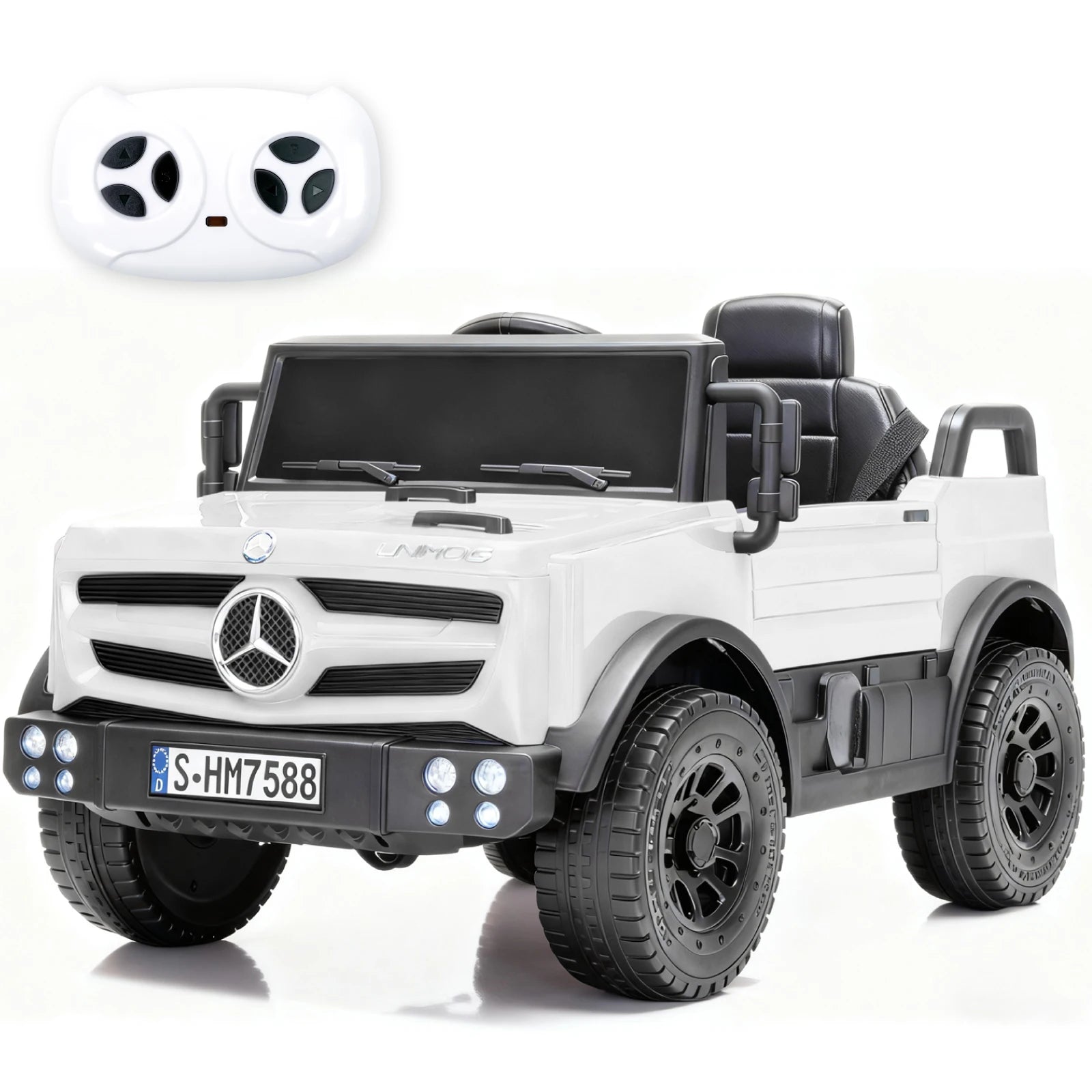 12V Mercedes-Benz Unimog Ride-On Car for Kids | Remote Control, LED Lights, Music Player & Safety Belt – Perfect Gift for Ages 3