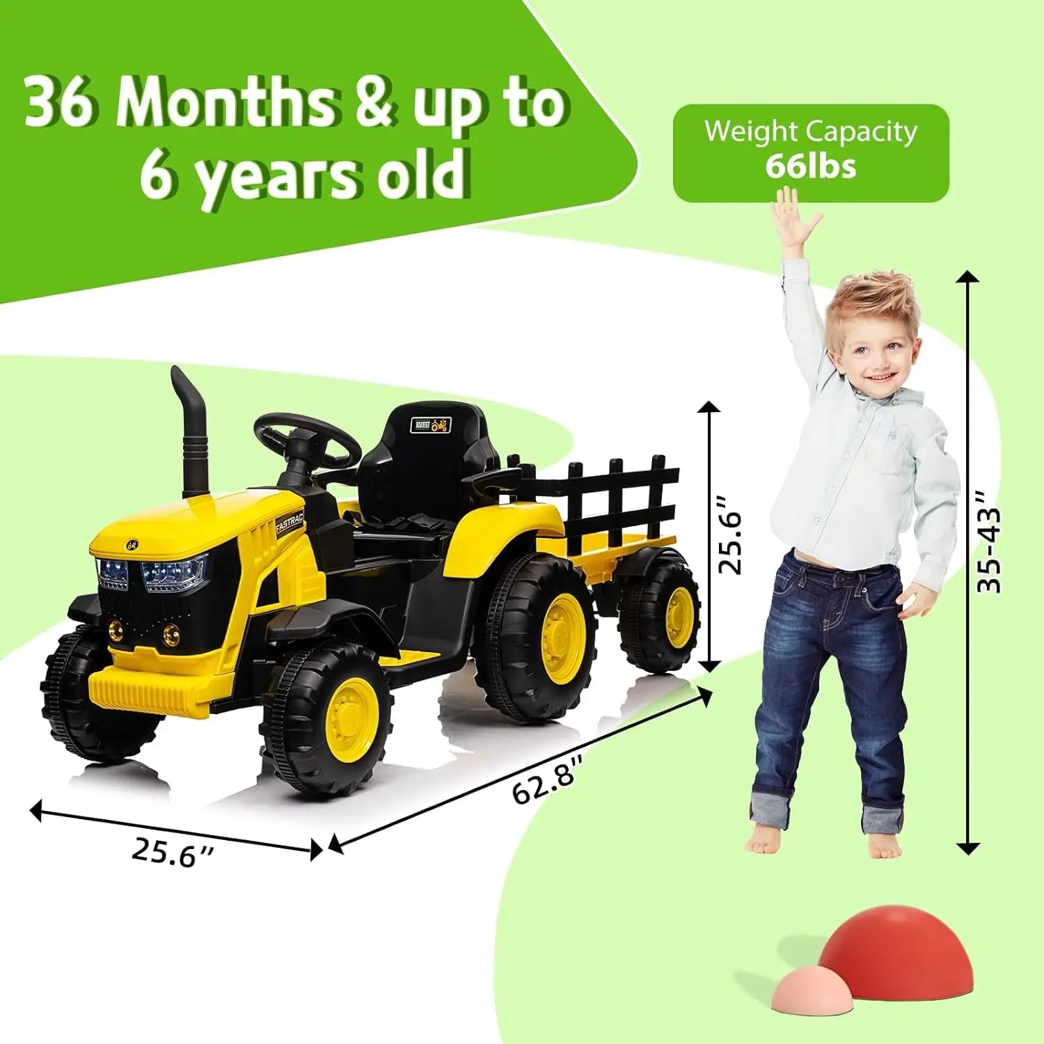 12V Kids Ride on Tractor Electric Toy Car with Remote Control,Led Lights,Music,Horn,Electric Vehicles for Toddlers 3-8 Years