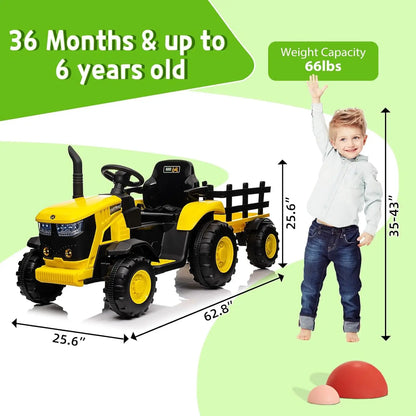 12V Kids Ride on Tractor Electric Toy Car with Remote Control,Led Lights,Music,Horn,Electric Vehicles for Toddlers 3-8 Years