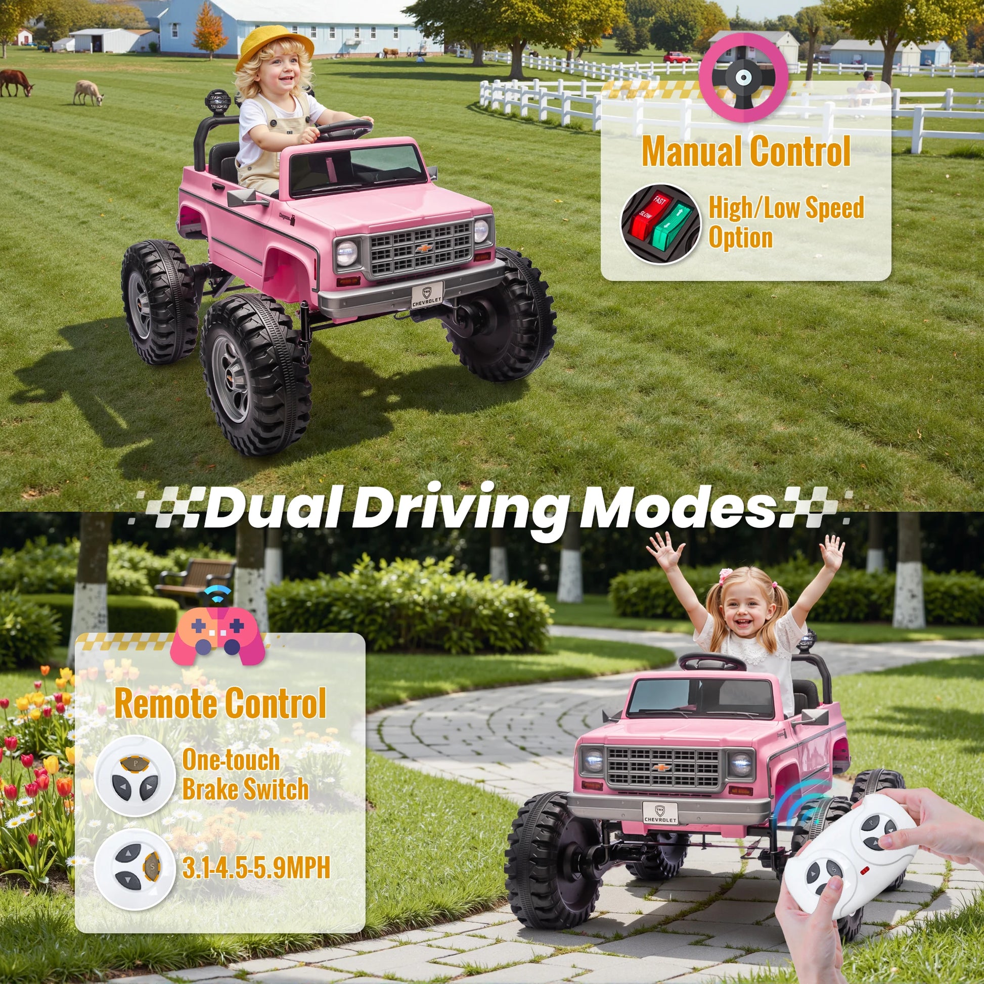 Licensed Chevrolet Cheyenne 24V Ride on Car 2X200W Motor Remote Control Decoration Streamer 24 Volt Ride on Toys for Kids