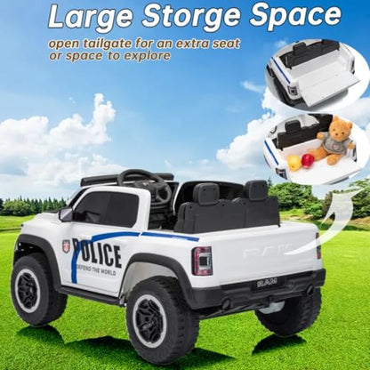 4WD 24V 4X4 Ride on 2 Seater Police Truck, Remote Control Ride on Toy Car,'Electric Ride on Truck,'Side by Side Truck for Ages