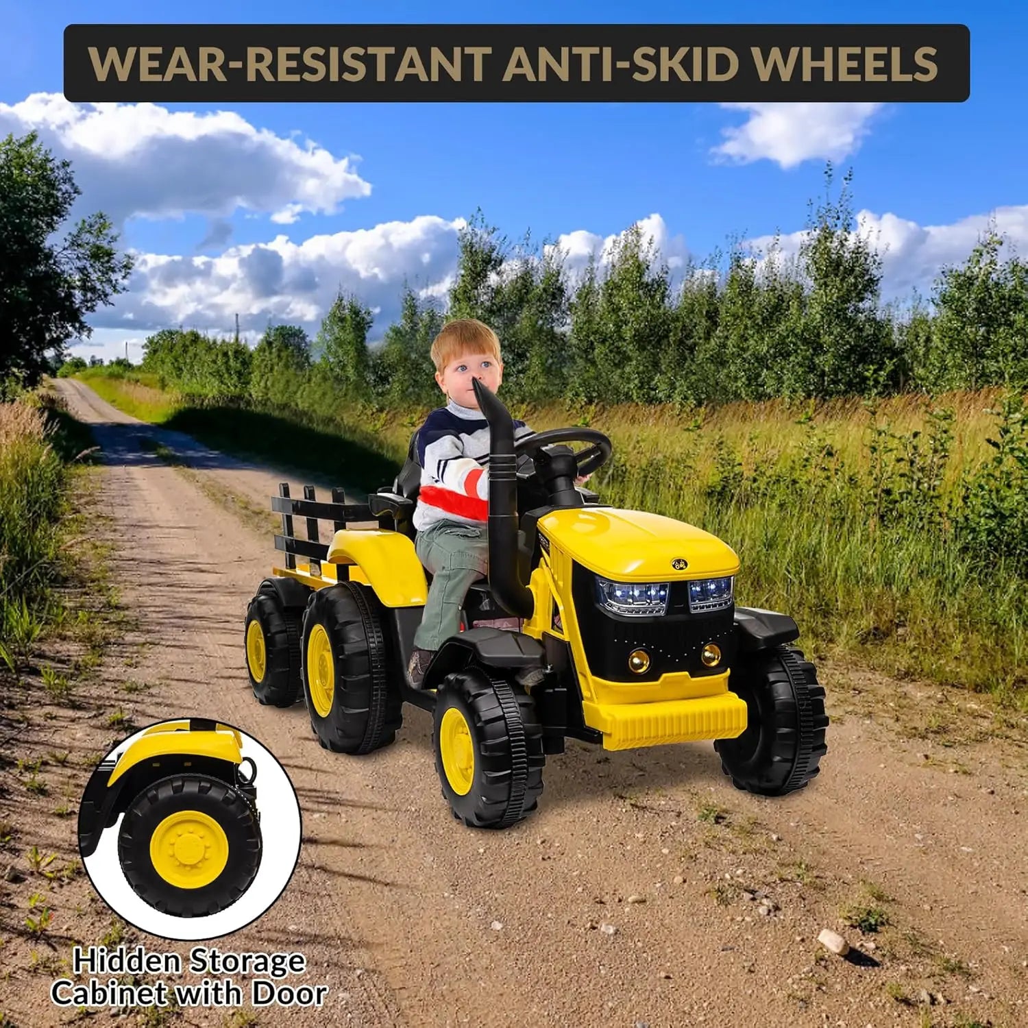 12V Kids Ride on Tractor Electric Toy Car with Remote Control,Led Lights,Music,Horn,Electric Vehicles for Toddlers 3-8 Years