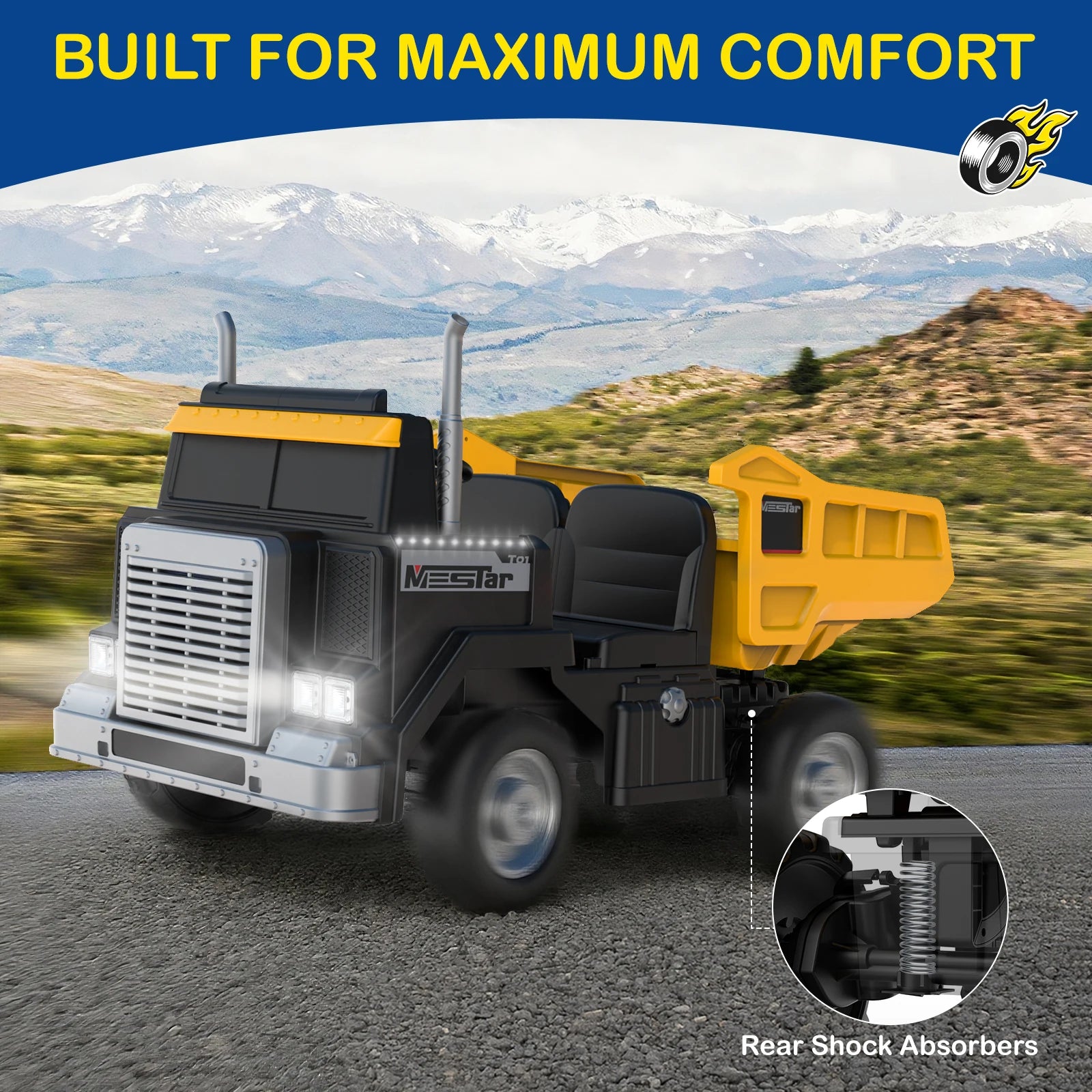 24V Ride on Dump Truck for Big Kids, 4WD/2WD, Remote, Dump Bed, LED, Bluetooth, Suspension, Perfect Christmas Gift