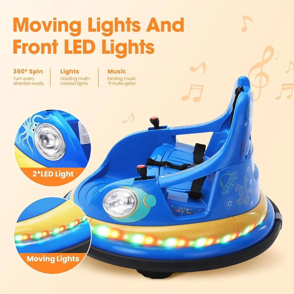 Blue 12V Electric Toddler Bumper Car for 1.5-6 Years Remote Control 2 DIY Stickers 360° Spin Lights Sounds Kids Ride on Toy
