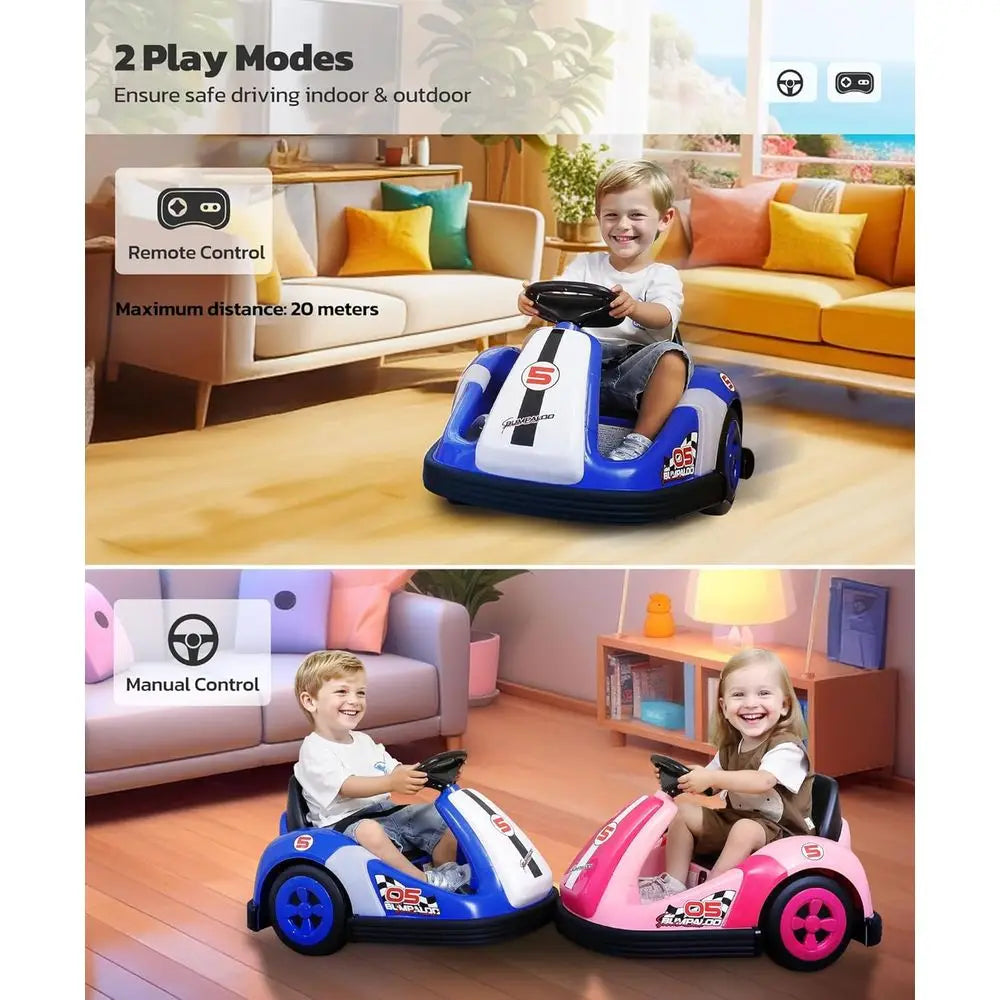 Children'S Electric Bumper Cars with Remote Control, 2.2 MPH, 12V, 360-Degree Spin, Bluetooth, Music, LED Lights, Navy Blue