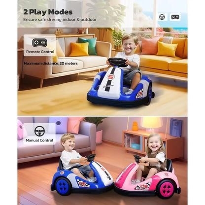 Children'S Electric Bumper Cars with Remote Control, 2.2 MPH, 12V, 360-Degree Spin, Bluetooth, Music, LED Lights, Navy Blue