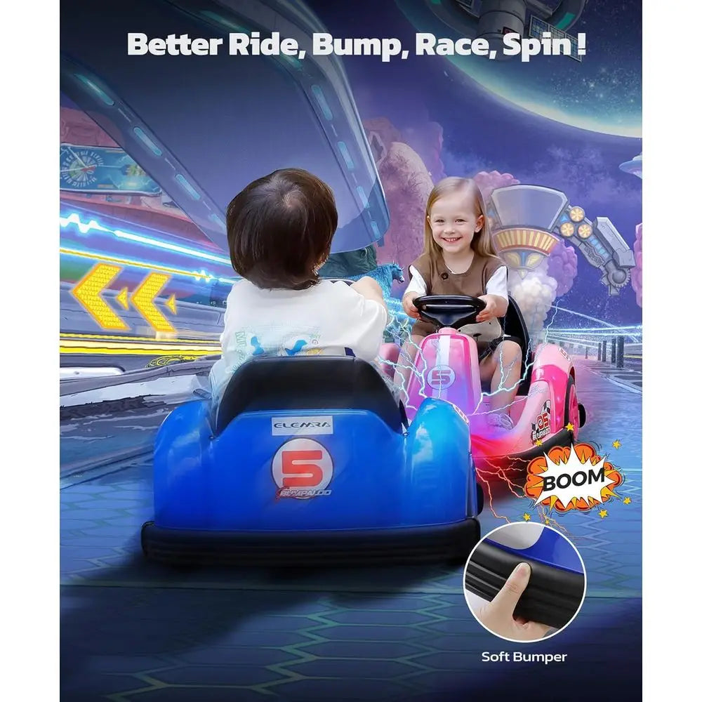 Children'S Electric Bumper Cars with Remote Control, 2.2 MPH, 12V, 360-Degree Spin, Bluetooth, Music, LED Lights, Navy Blue