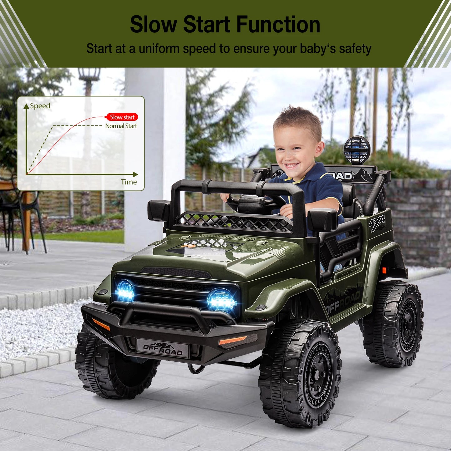 12V Kids Ride on Truck with Remote Control Spring Suspension Bluetooth Connectivity and Led Lights for 3-8Years Birthday Gifts