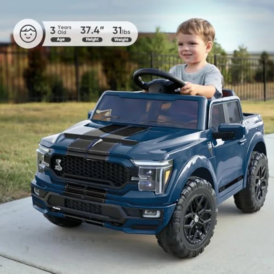 Licensed Ford Shelby F-150 Ride on Car Truck, 12V Toddler Electric Car for Ages 3-6 with Remote Control - Blue