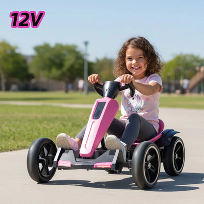 12V Electric Kids Pedal Go Kart, Folder Go Kart, Outdoor Ride on Toy with Adjustable Seat, 4 Wheels for Boys and Girls