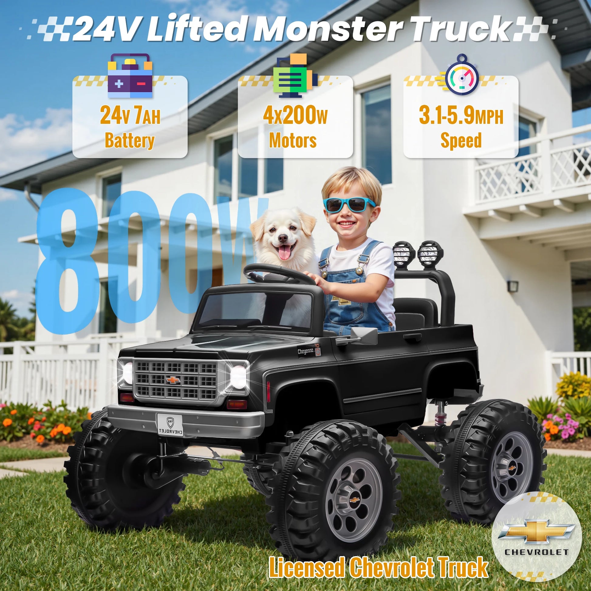 Licensed Chevrolet Cheyenne 24V Ride on Car 2X200W Motor Remote Control Decoration Streamer 24 Volt Ride on Toys for Kids