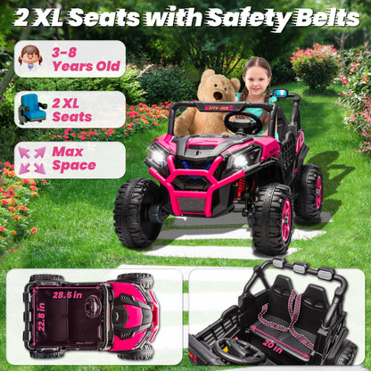 24V XL 2 Seater Ride on Toys Car for Girls, 2WD/4WD Switchable Off-Road UTV W/Long-Endurance Battery Power, 3-Speed Remote Contr