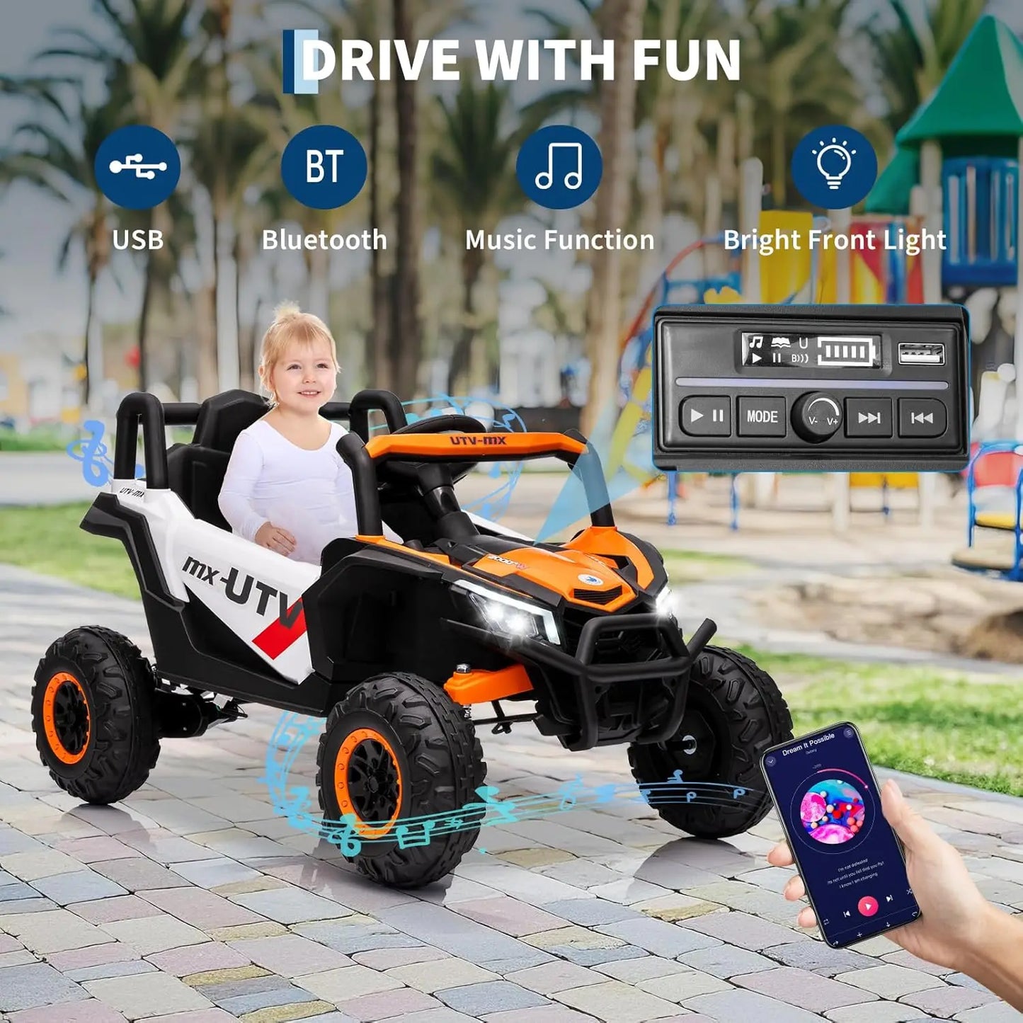12V Kids Ride on Car,Utv Truck with Remote Control,4Wd/2Wd Switchable,Electric Vehicle with 4 Spring Suspension for Ages 3-8 Y