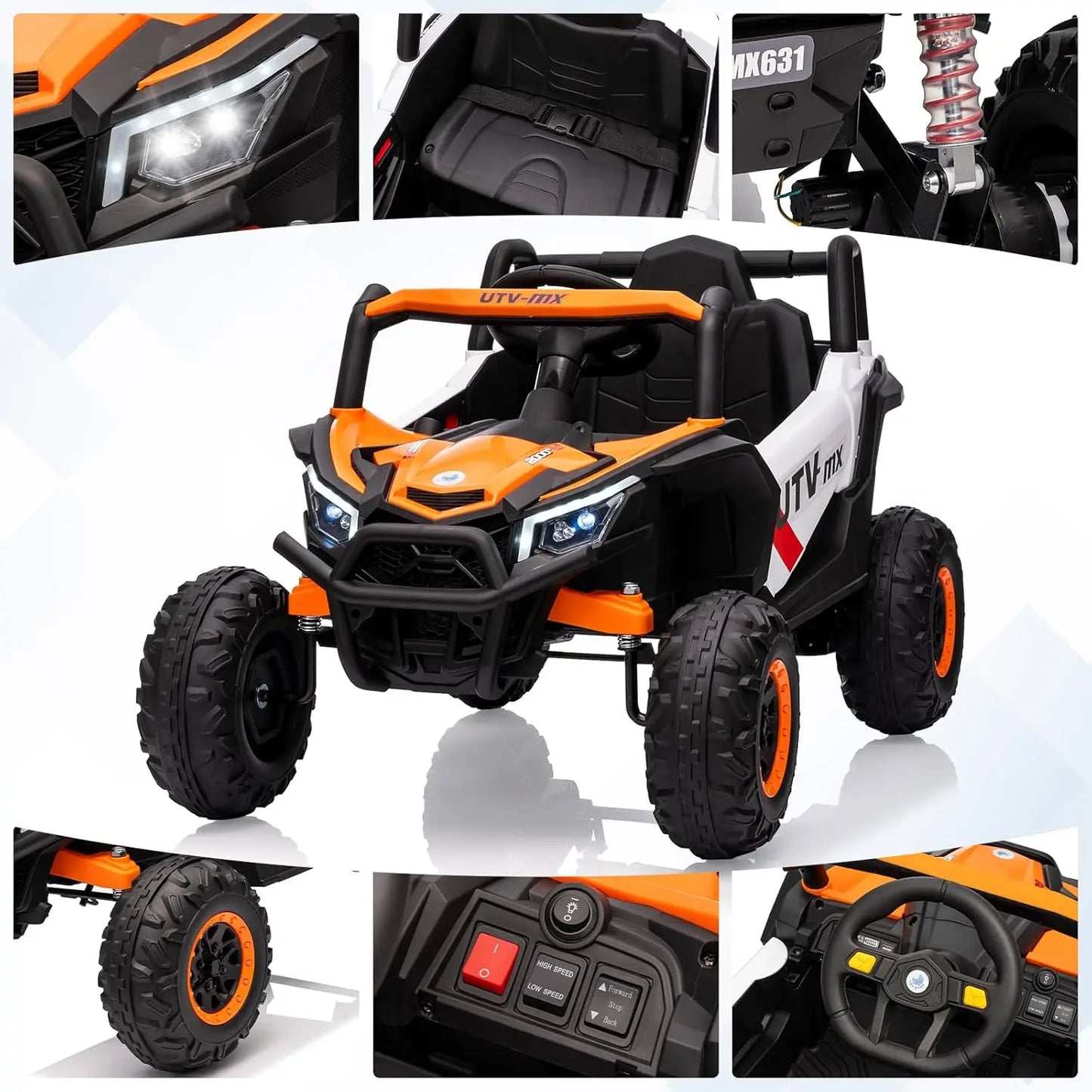 12V Kids Ride on Car,Utv Truck with Remote Control,4Wd/2Wd Switchable,Electric Vehicle with 4 Spring Suspension for Ages 3-8 Y