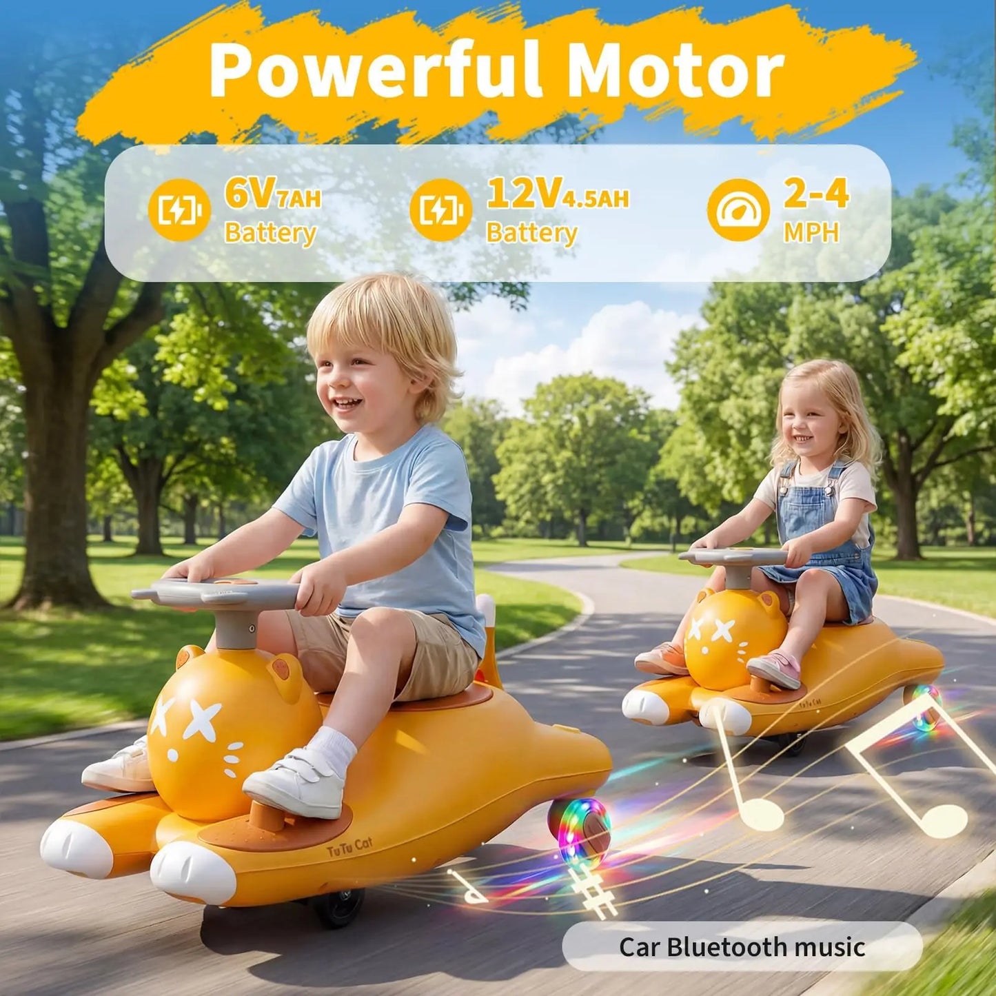 12V Electric Ride on Car for Kids, Electric Wiggle Car with 2-In-1 Manual & Electric Dual Modes, Ride on Toy with Bluetooth Music & 360° Steering for Kids Ages 3+ Indoor Outdoor Playing