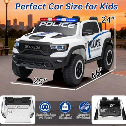 4WD 24V 4X4 Ride on 2 Seater Police Truck, Remote Control Ride on Toy Car,'Electric Ride on Truck,'Side by Side Truck for Ages