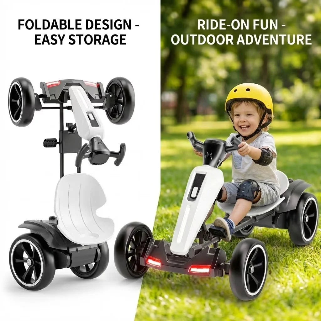 12V Electric Kids Pedal Go Kart, Folder Go Kart, Outdoor Ride on Toy with Adjustable Seat, 4 Wheels for Boys and Girls