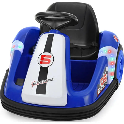 Children'S Electric Bumper Cars with Remote Control, 2.2 MPH, 12V, 360-Degree Spin, Bluetooth, Music, LED Lights, Navy Blue