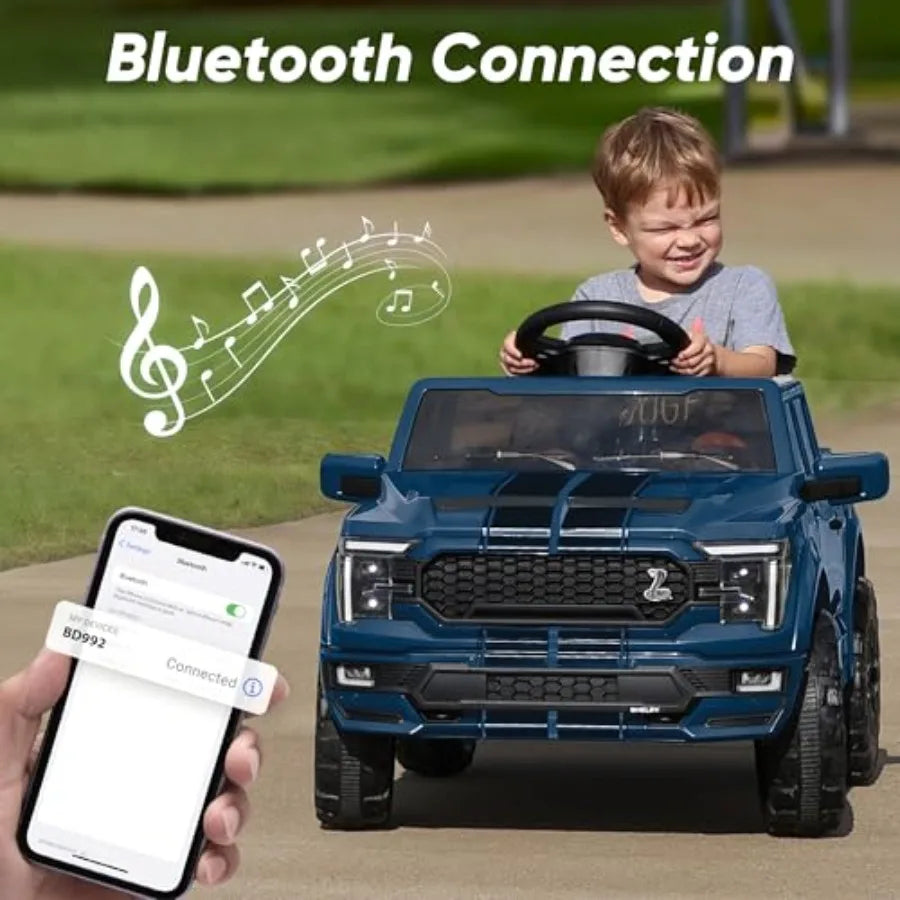 Licensed Ford Shelby F-150 Ride on Car Truck, 12V Toddler Electric Car for Ages 3-6 with Remote Control - Blue