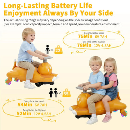 12V Electric Ride on Car for Kids, Electric Wiggle Car with 2-In-1 Manual & Electric Dual Modes, Ride on Toy with Bluetooth Music & 360° Steering for Kids Ages 3+ Indoor Outdoor Playing