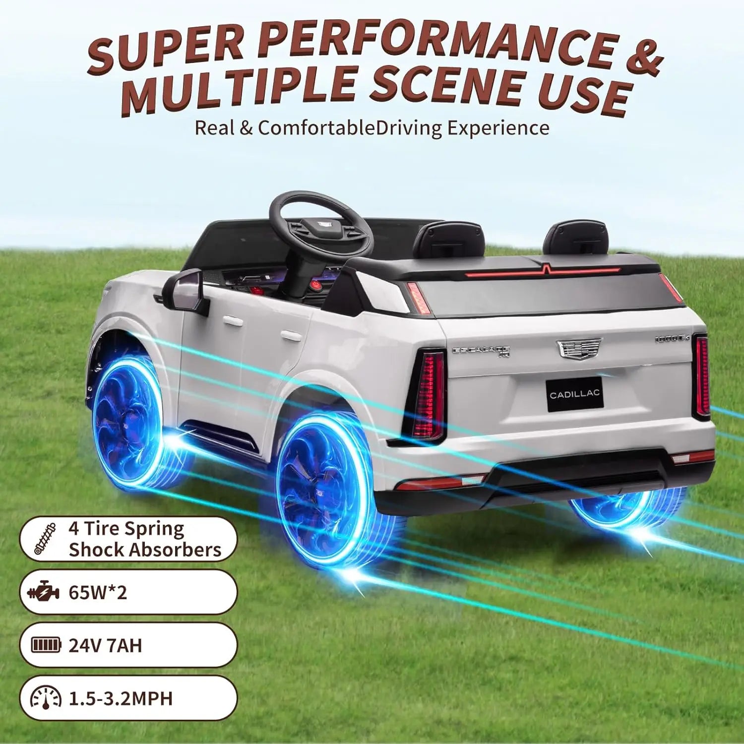 24V Ride on Car, Electric Vehicle with Remote Control, 2 Seater, 4-Wheel Shock Absorbers, Smooth Start, Led Lights for Kids