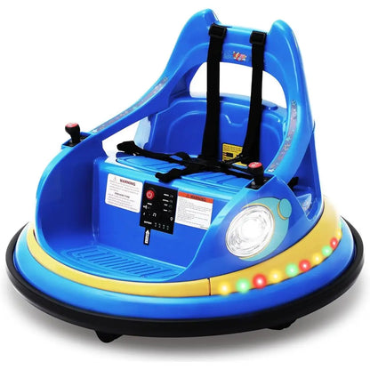 Blue 12V Electric Toddler Bumper Car for 1.5-6 Years Remote Control 2 DIY Stickers 360° Spin Lights Sounds Kids Ride on Toy