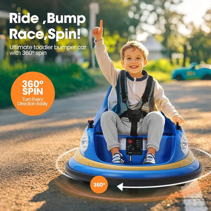 Blue 12V Electric Toddler Bumper Car for 1.5-6 Years Remote Control 2 DIY Stickers 360° Spin Lights Sounds Kids Ride on Toy