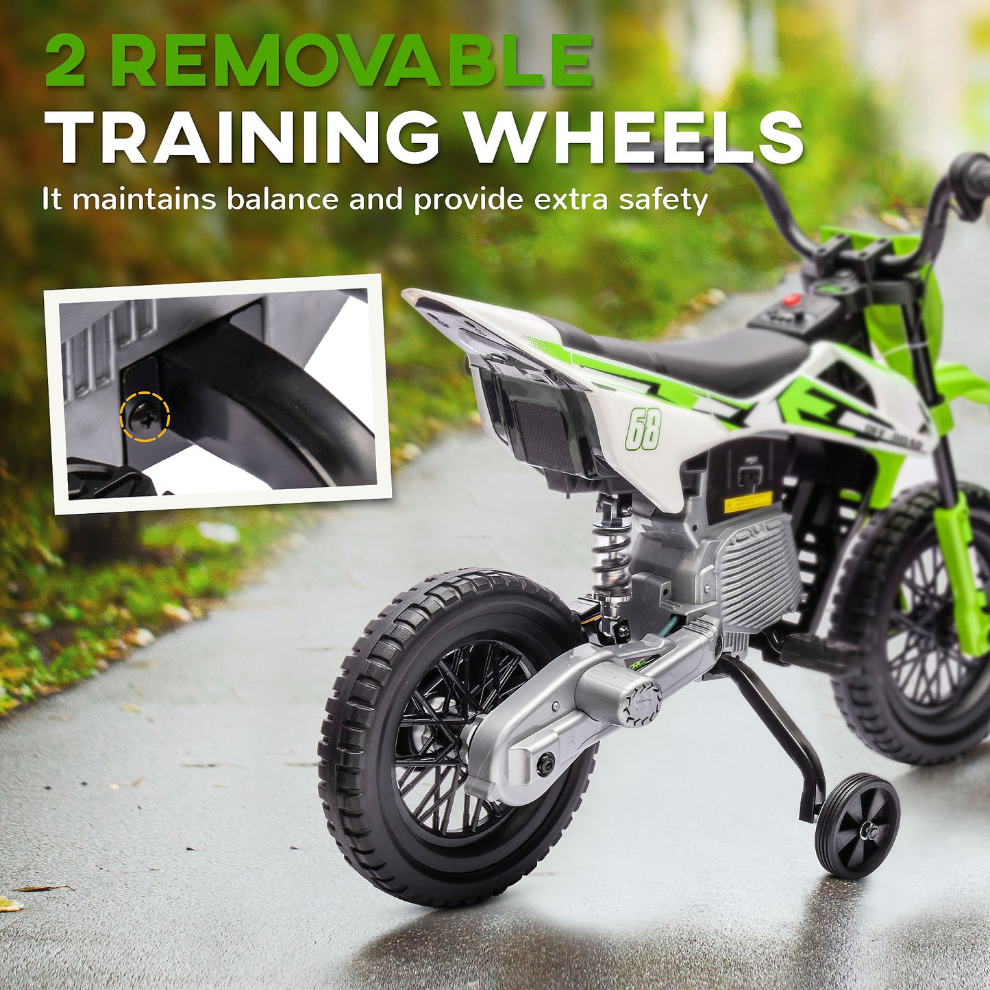 Kids Electric ATV Ride-On Bike – Twist-Start Handlebar, Bluetooth Music, Training Wheels & Safe Suspension