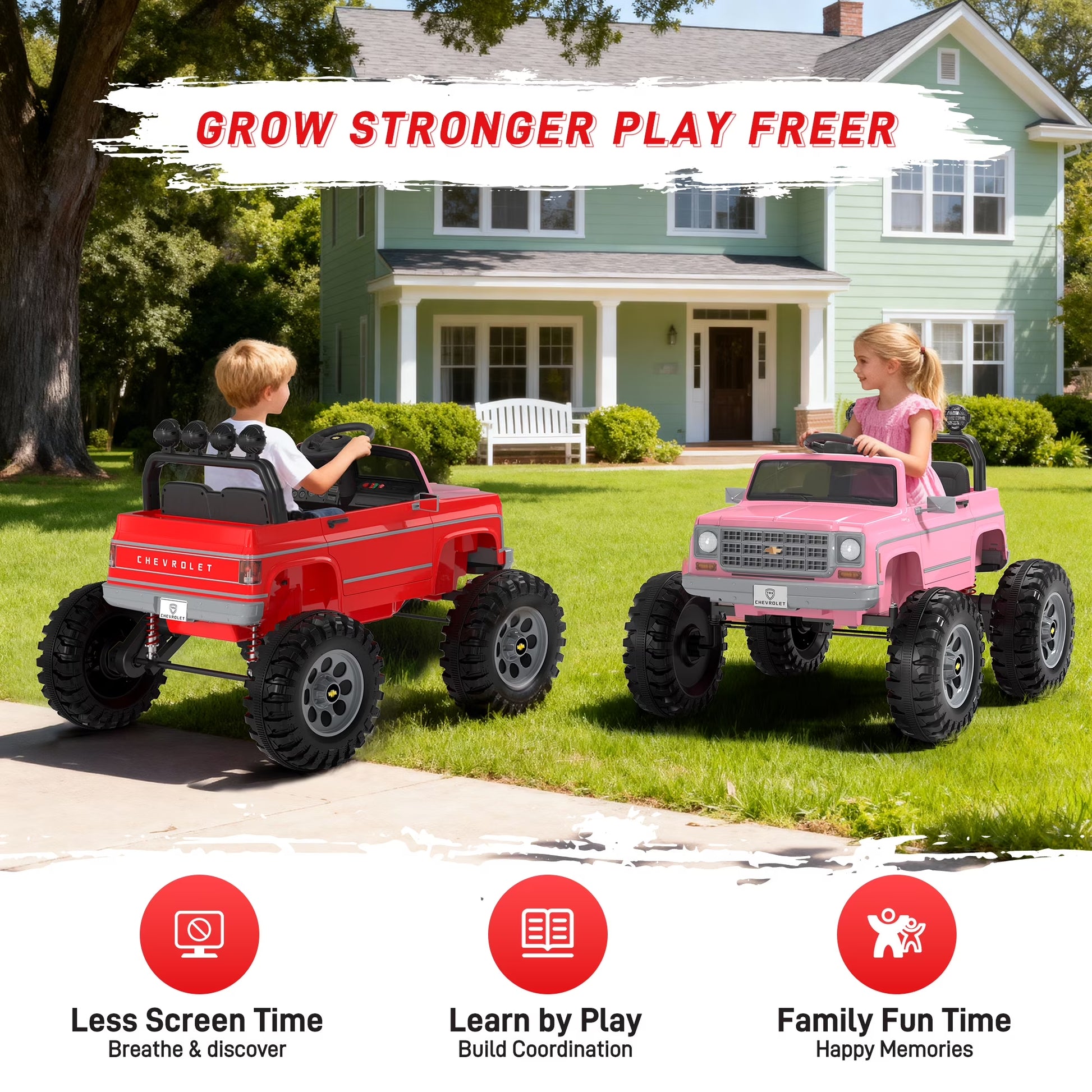 Chevrolet Cheyenne 24 Volt Ride on Toys with Remote, Ride on Truck for Big Kids 3-8 Years,  Power Car Wheels with 2 Seater, Red