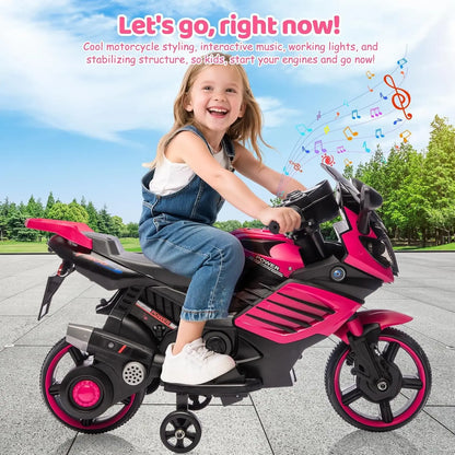 6V Kids Motorcycle, Electric Ride on Car Toy with Training Wheels, Working Headlight, Horn & Music,For Toddlers Boys Girls 3-6Y